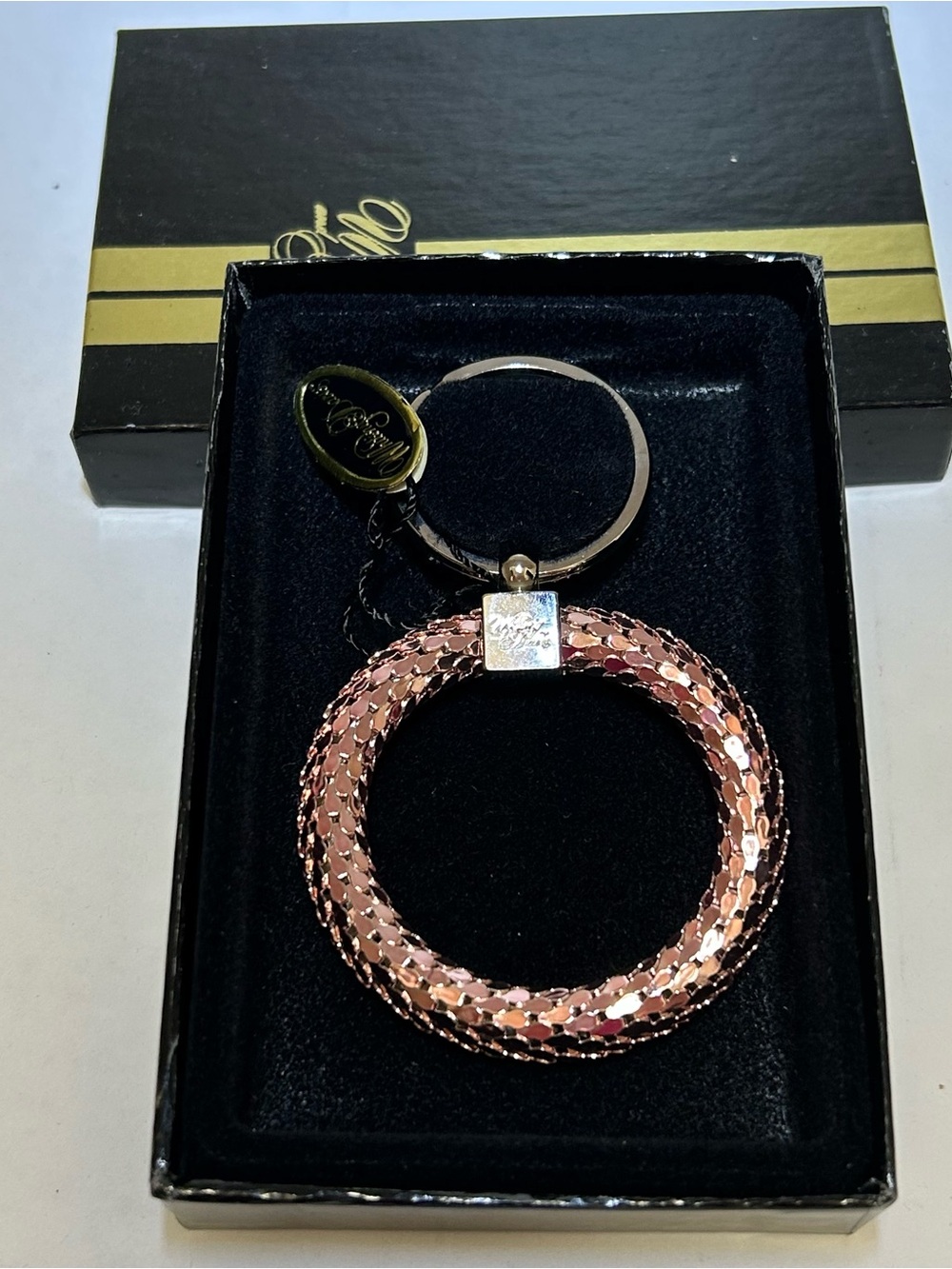 Vintage Whiting & Davis Pink Mesh Keychain Round Key Ring 3794K PK